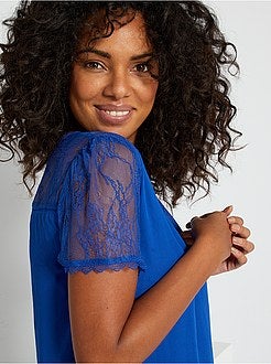 Blusa com mangas e parte de trás em renda - Kiabi