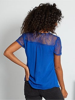 Blusa com mangas e parte de trás em renda - Kiabi