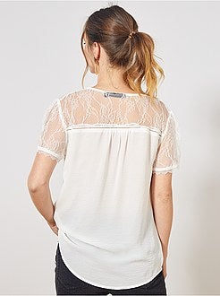 Blusa com mangas e parte de trás em renda - Kiabi