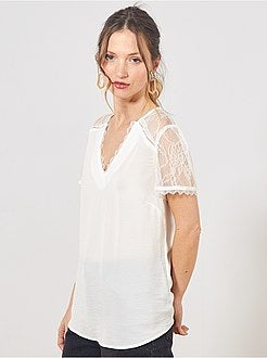 Blusa com mangas e parte de trás em renda - Kiabi