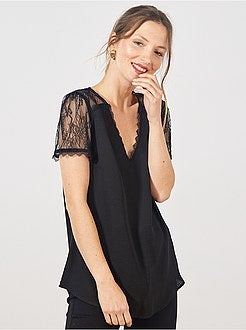 Blusa com mangas e parte de trás em renda - Kiabi