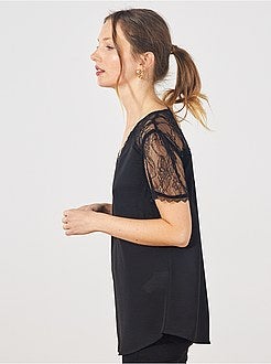 Blusa com mangas e parte de trás em renda - Kiabi