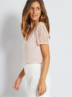 Blusa com mangas e parte de trás em renda - Kiabi