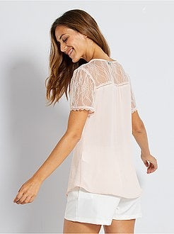 Blusa com mangas e parte de trás em renda - Kiabi