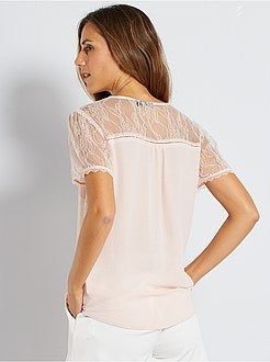 Blusa com mangas e parte de trás em renda - Kiabi