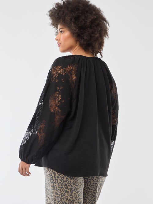 Blusa com mangas em renda e laço no decote - Kiabi