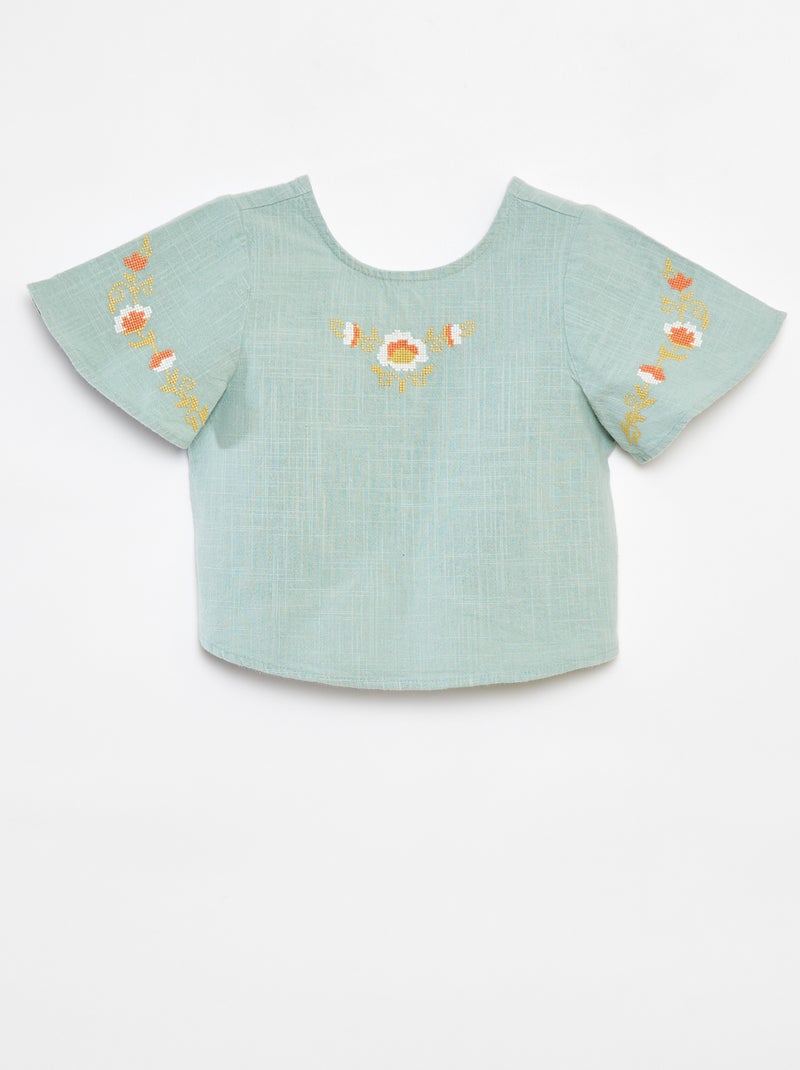 Blusa com motivos bordados Verde - Kiabi