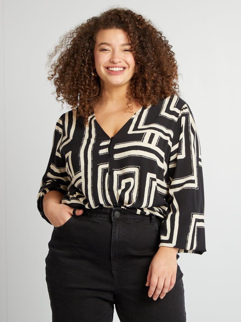 Blusa com padrão e botões PRETO - Kiabi