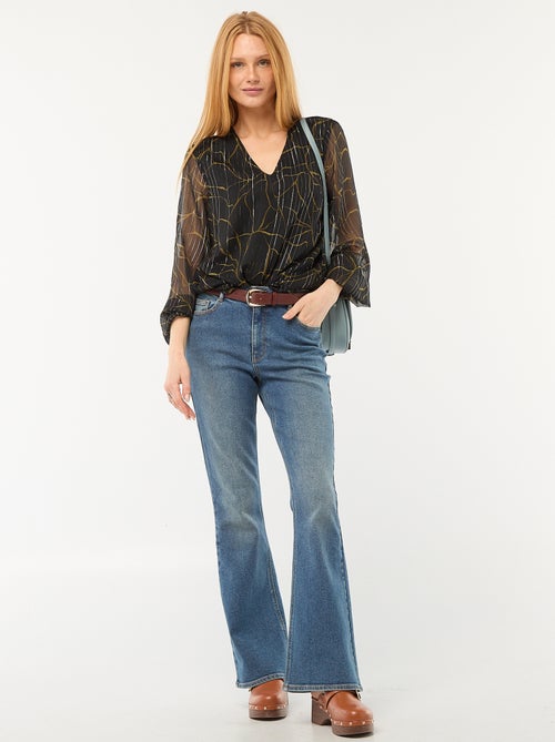 Blusa com padrão e fios prateados em malha fluida transparente - Kiabi