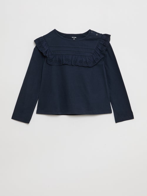 Blusa com peitilho e bordados ingleses - So Easy - Kiabi