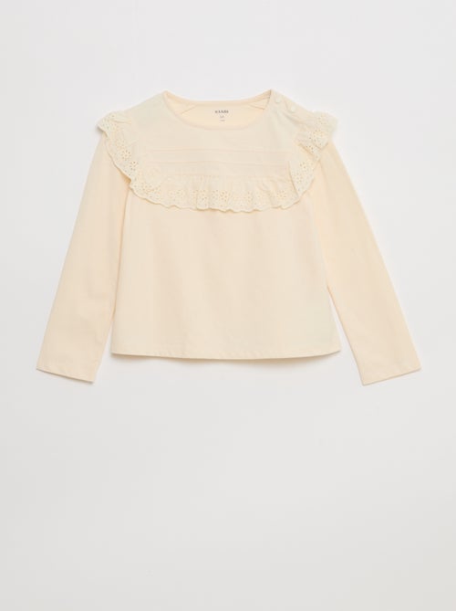 Blusa com peitilho e bordados ingleses - So Easy - Kiabi