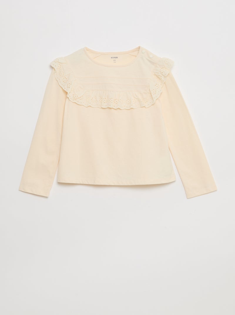 Blusa com peitilho e bordados ingleses - So Easy Branco - Kiabi