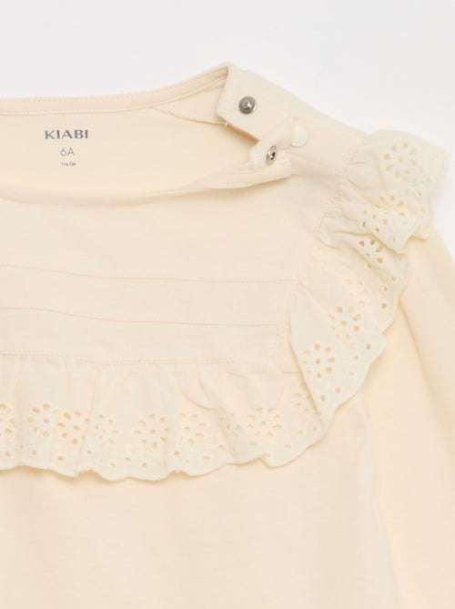Blusa com peitilho e bordados ingleses - So Easy - Kiabi