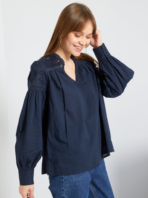 Blusa com pormenores de macramé e bordado - Kiabi