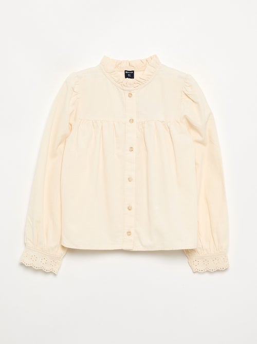 Blusa com punhos bordados e gola com folhos - Kiabi