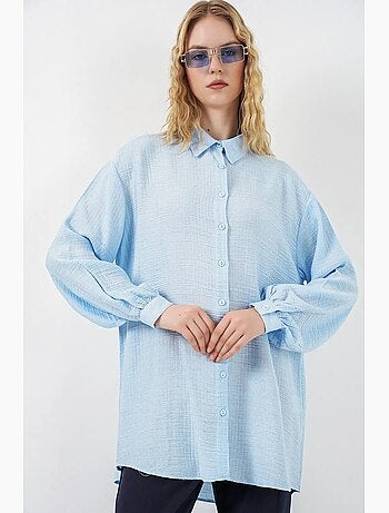 Blusa comprida oversize texturada com colarinho de camisa bdart