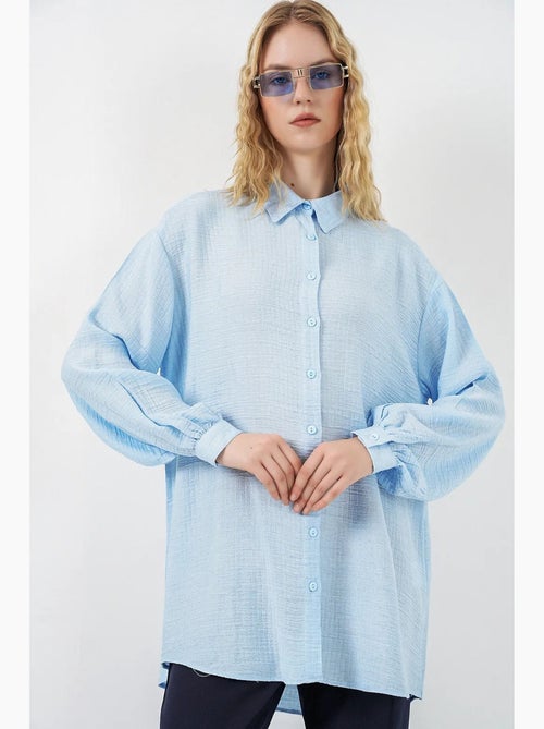 Blusa comprida oversize texturada com colarinho de camisa bdart - Kiabi