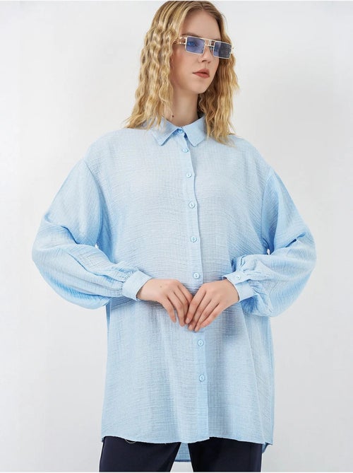 Blusa comprida oversize texturada com colarinho de camisa bdart - Kiabi