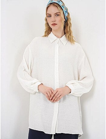 Blusa comprida oversize texturada com colarinho de camisa bdart