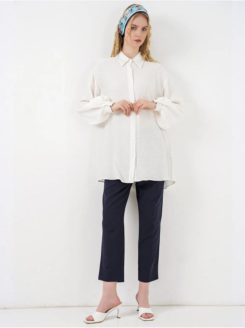 Blusa comprida oversize texturada com colarinho de camisa bdart Branco - Kiabi
