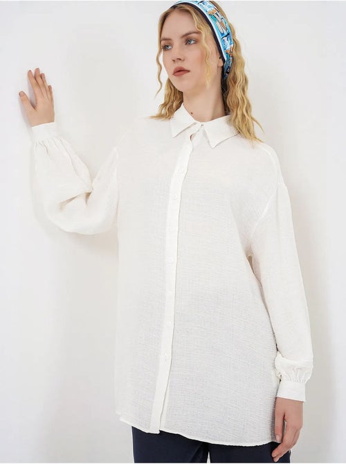 Blusa comprida oversize texturada com colarinho de camisa bdart - Kiabi