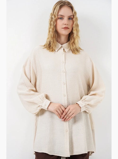 Blusa comprida oversize texturada com colarinho de camisa bdart - Kiabi