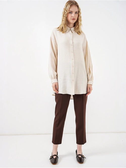 Blusa comprida oversize texturada com colarinho de camisa bdart - Kiabi