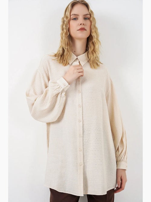 Blusa comprida oversize texturada com colarinho de camisa bdart - Kiabi