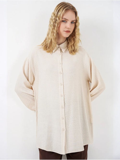 Blusa comprida oversize texturada com colarinho de camisa bdart - Kiabi