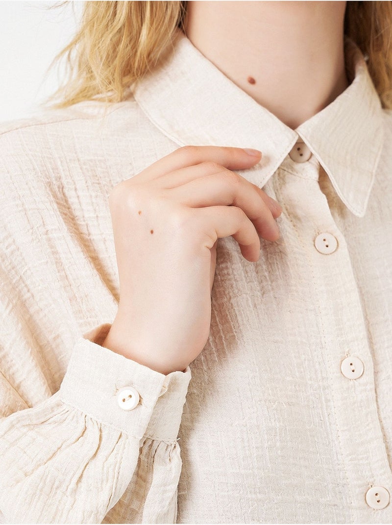 Blusa comprida oversize texturada com colarinho de camisa bdart Creme - Kiabi