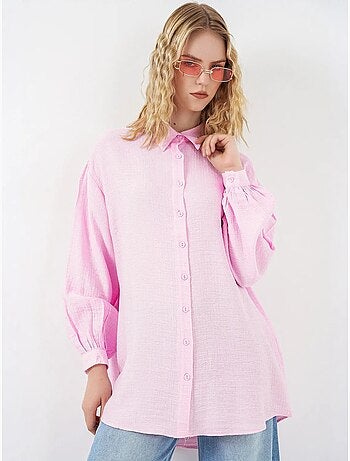 Blusa comprida oversize texturada com colarinho de camisa bdart