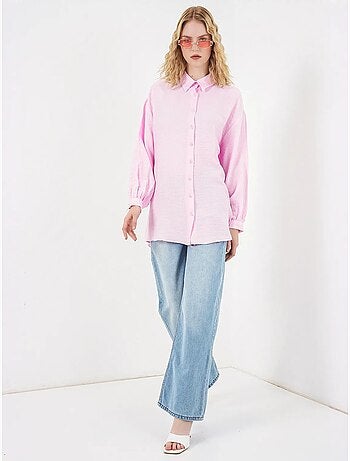 Blusa comprida oversize texturada com colarinho de camisa bdart