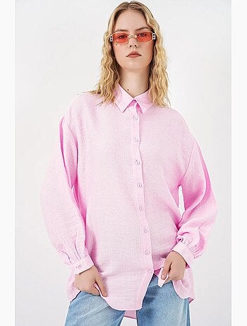 Blusa comprida oversize texturada com colarinho de camisa bdart