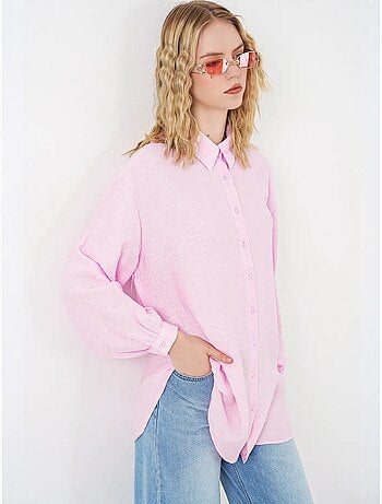 Blusa comprida oversize texturada com colarinho de camisa bdart