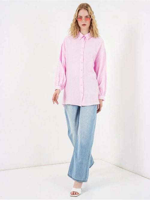 Blusa comprida oversize texturada com colarinho de camisa bdart - Kiabi