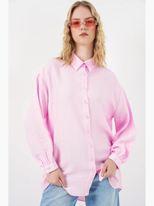 Blusa comprida oversize texturada com colarinho de camisa bdart - Kiabi