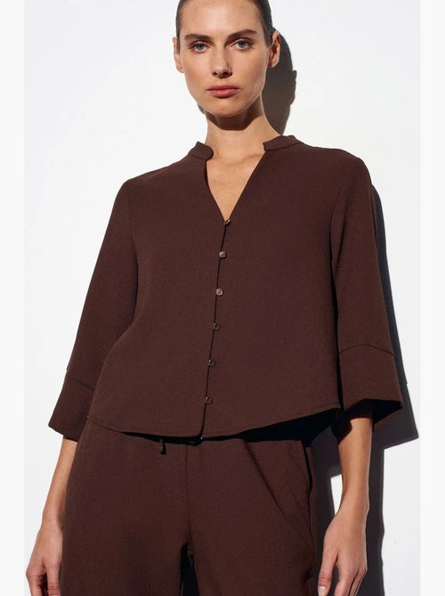 Blusa crepe gola mandarim dilvin - Kiabi