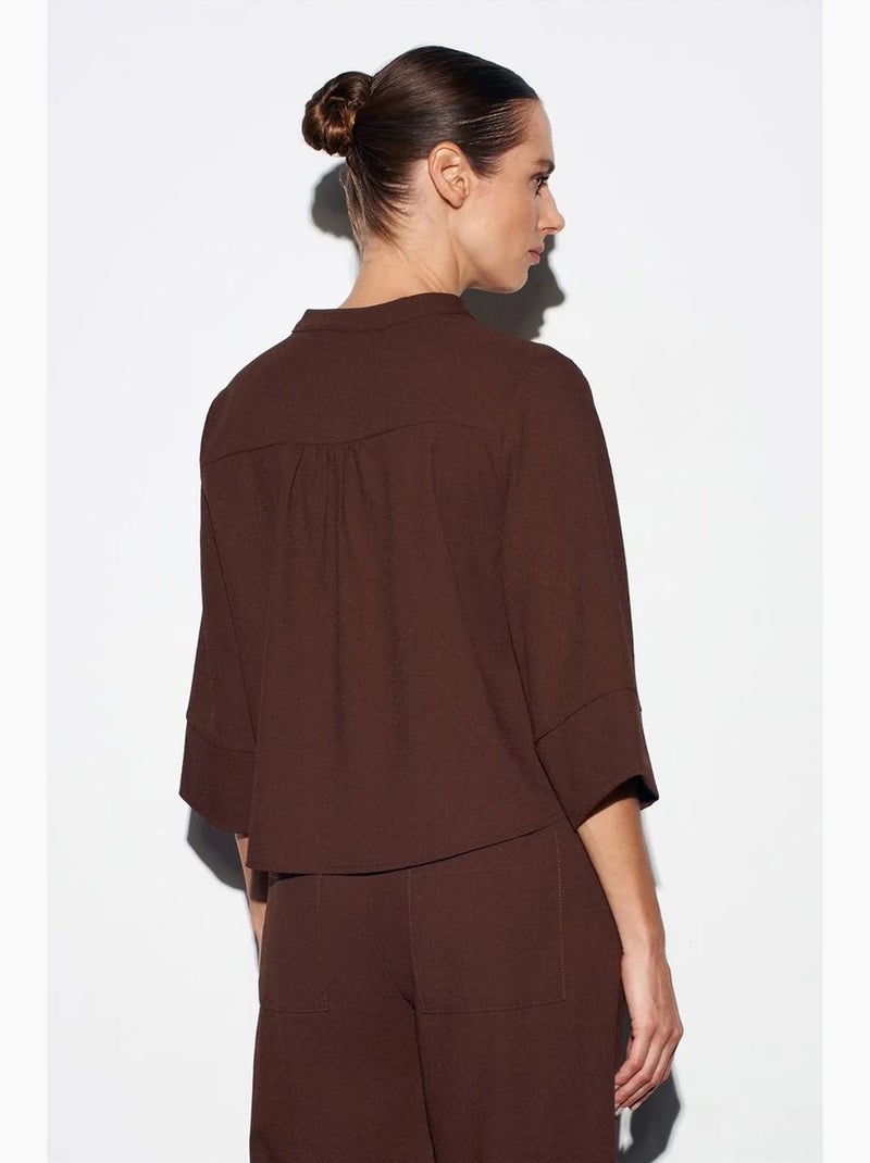 Blusa crepe gola mandarim dilvin Castanho-chocolate - Kiabi