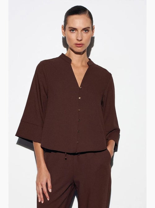 Blusa crepe gola mandarim dilvin - Kiabi