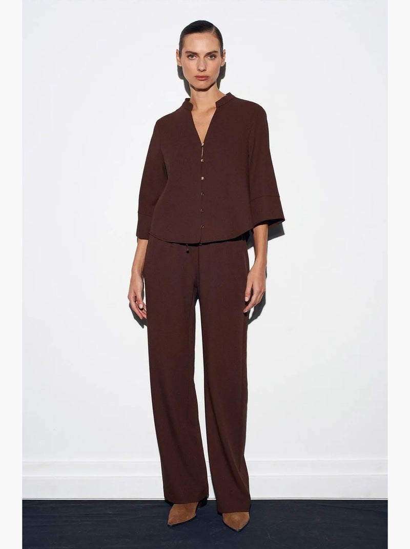 Blusa crepe gola mandarim dilvin Castanho-chocolate - Kiabi