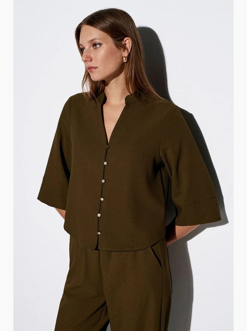 Blusa crepe gola mandarim dilvin Verde cáqui - Kiabi
