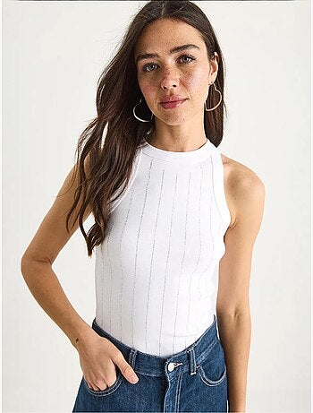 Blusa crop básica riscas diamante lucci