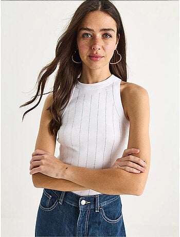 Blusa crop básica riscas diamante lucci