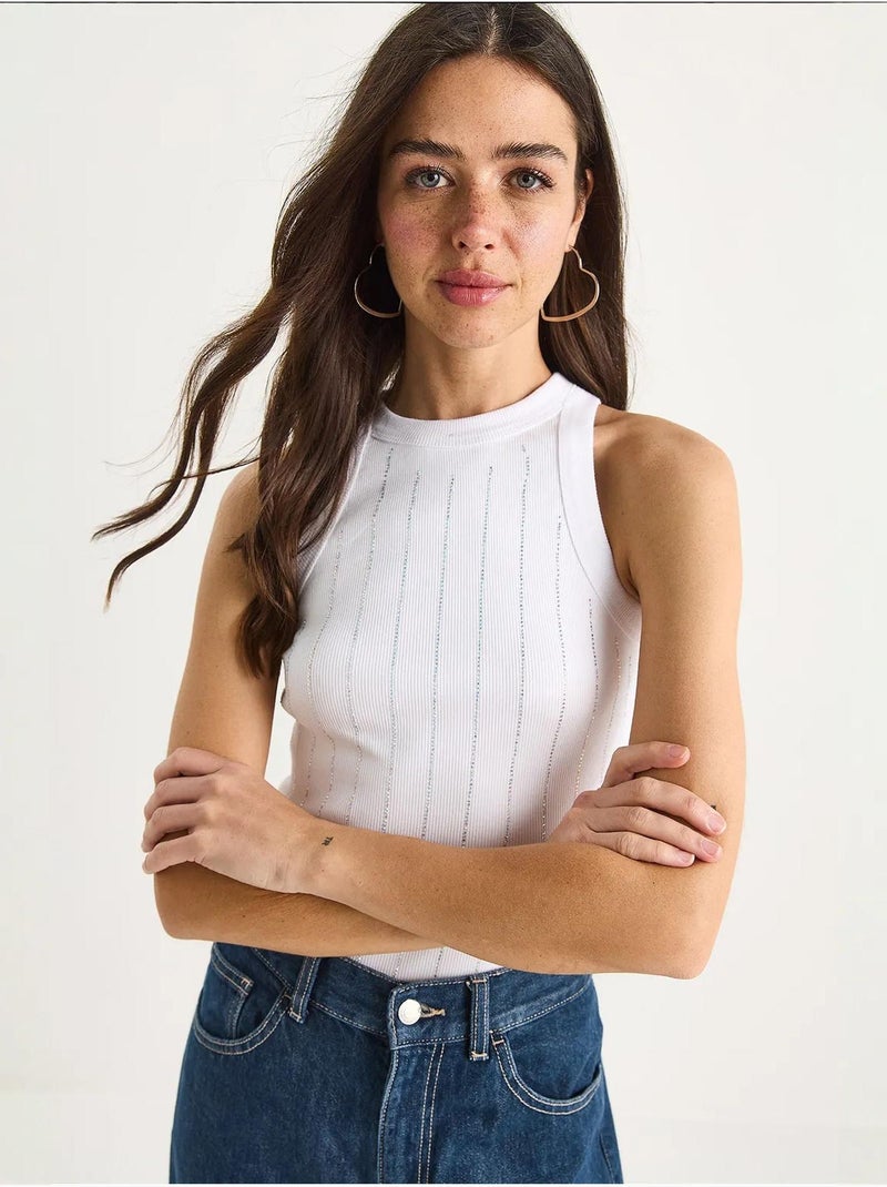 Blusa crop básica riscas diamante lucci Branco - Kiabi