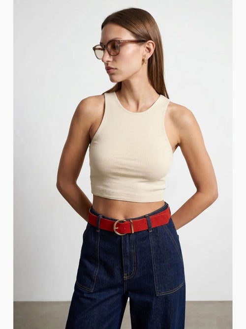 Blusa crop canelada sem mangas dilvin - Kiabi