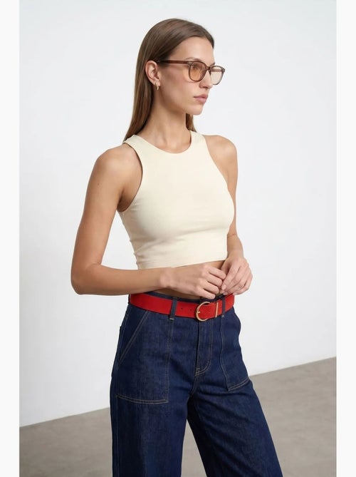 Blusa crop canelada sem mangas dilvin - Kiabi