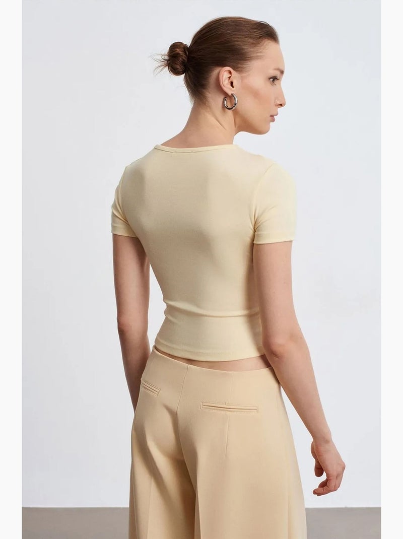 Blusa crop de jersey slim fit dilvin Amarelo-limão - Kiabi