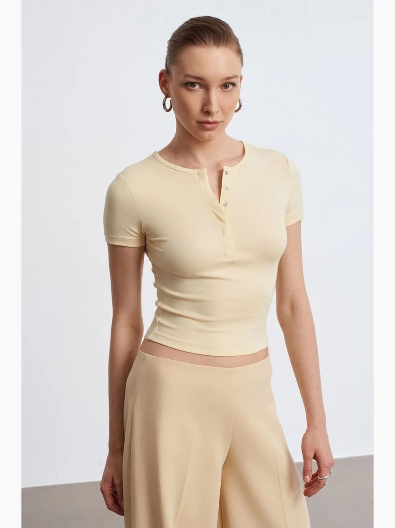 Blusa crop de jersey slim fit dilvin Amarelo-limão - Kiabi