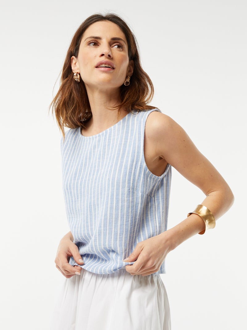 Blusa crop de linho misturado AZUL - Kiabi