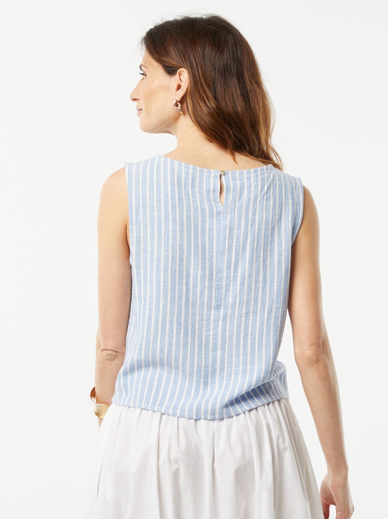 Blusa crop de linho misturado AZUL - Kiabi